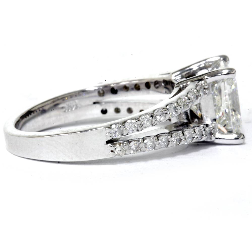 1 1/3Ct Princess Cut Split Shank Enhanced Diamond Engagement Ring 14K White Gold