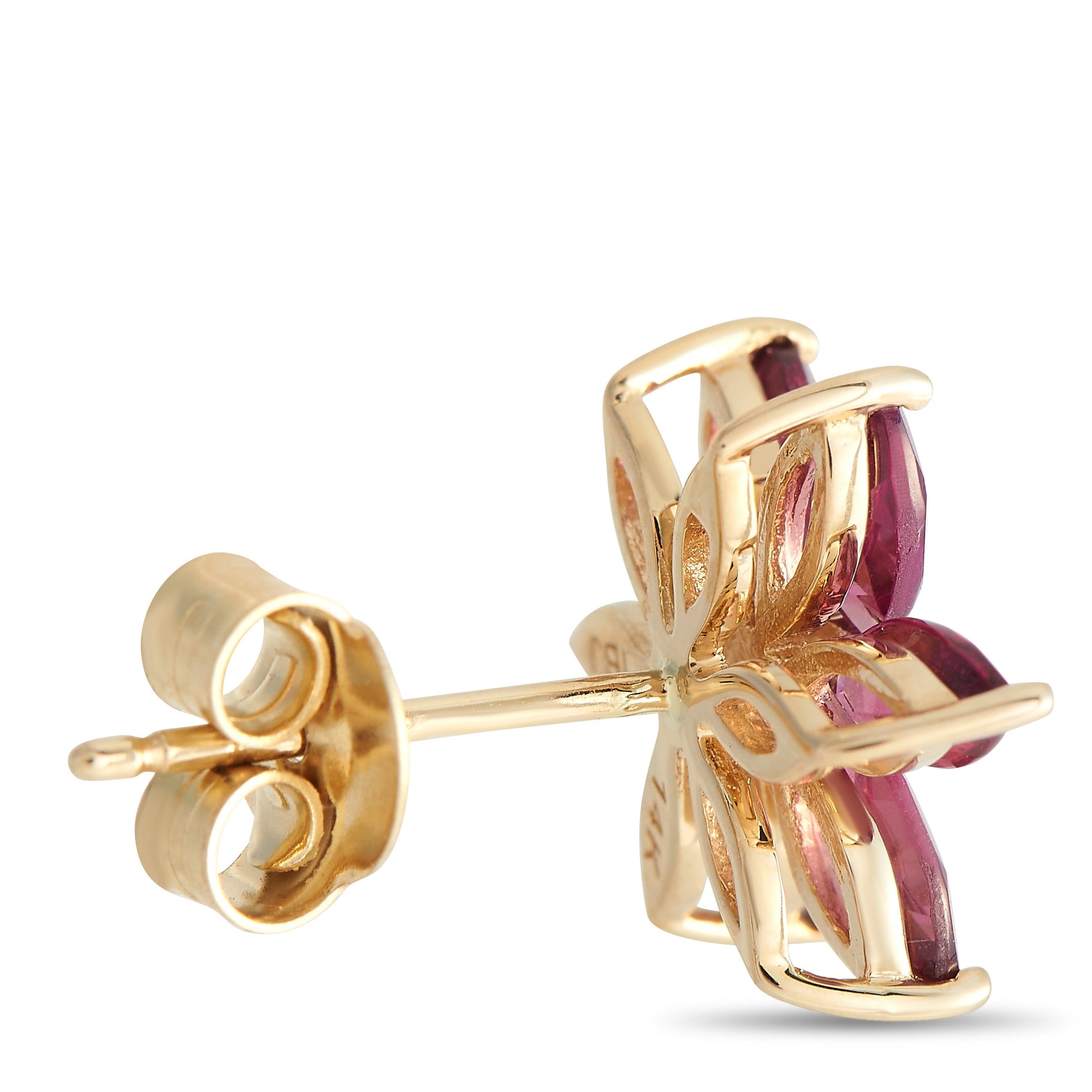 LB Exclusive 14K Yellow Gold 0.01ct Diamond and Rhodolite Flower Earrings ER4-15657YRHOD