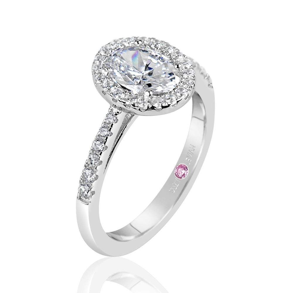Suzy Levian Sterling Silver Oval Cut White Cubic Zirconia Solitaire Engagement Ring