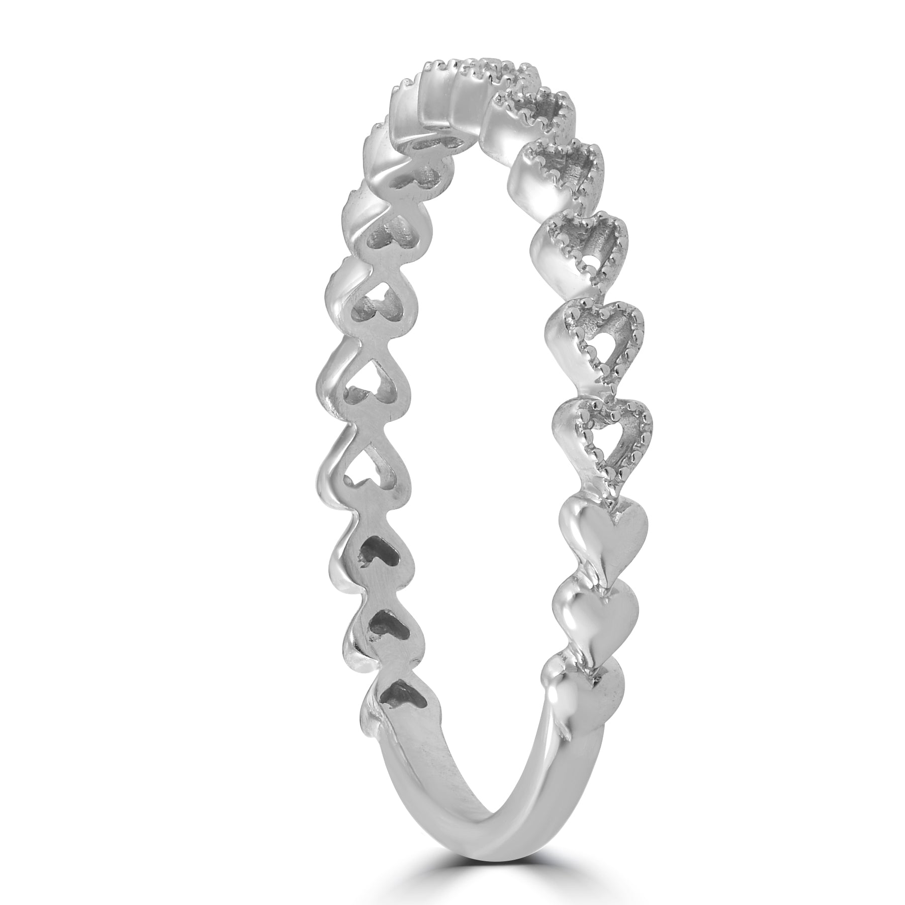 14k White Gold Heart Shape Stackable Womens Ring Wedding Band