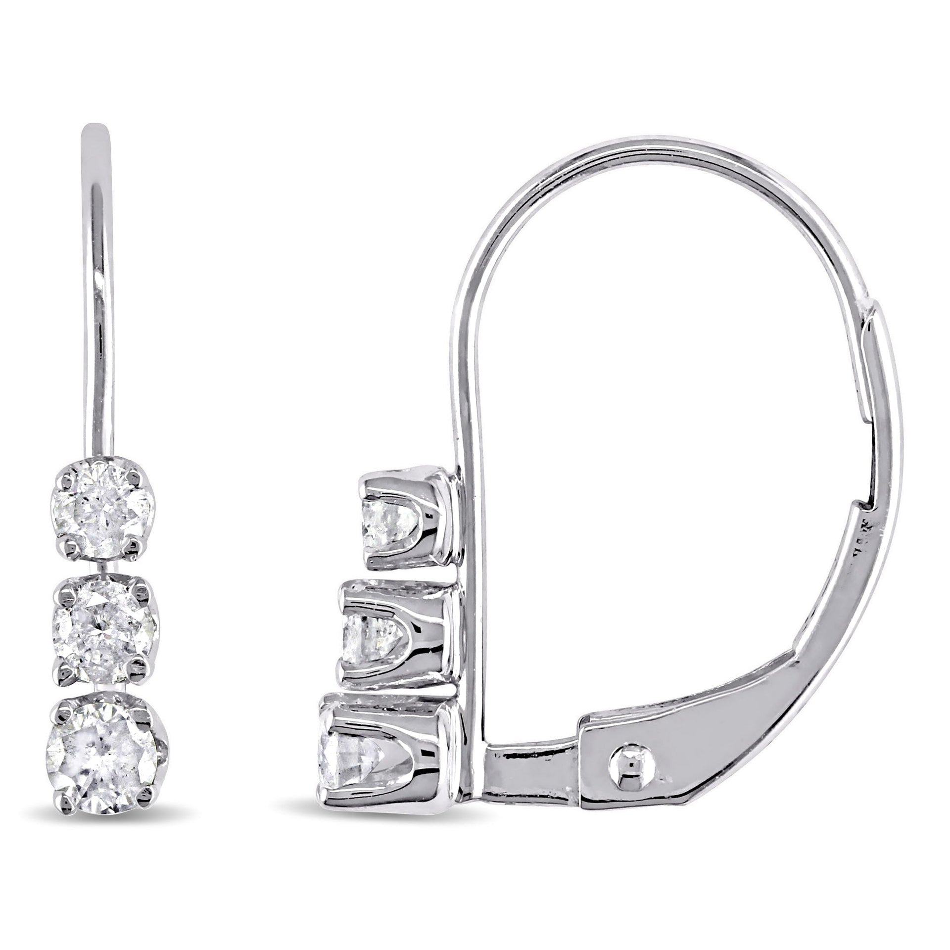 1/4 ct TW 3 Stone Diamond Leverback Earrings in 14k White Gold
