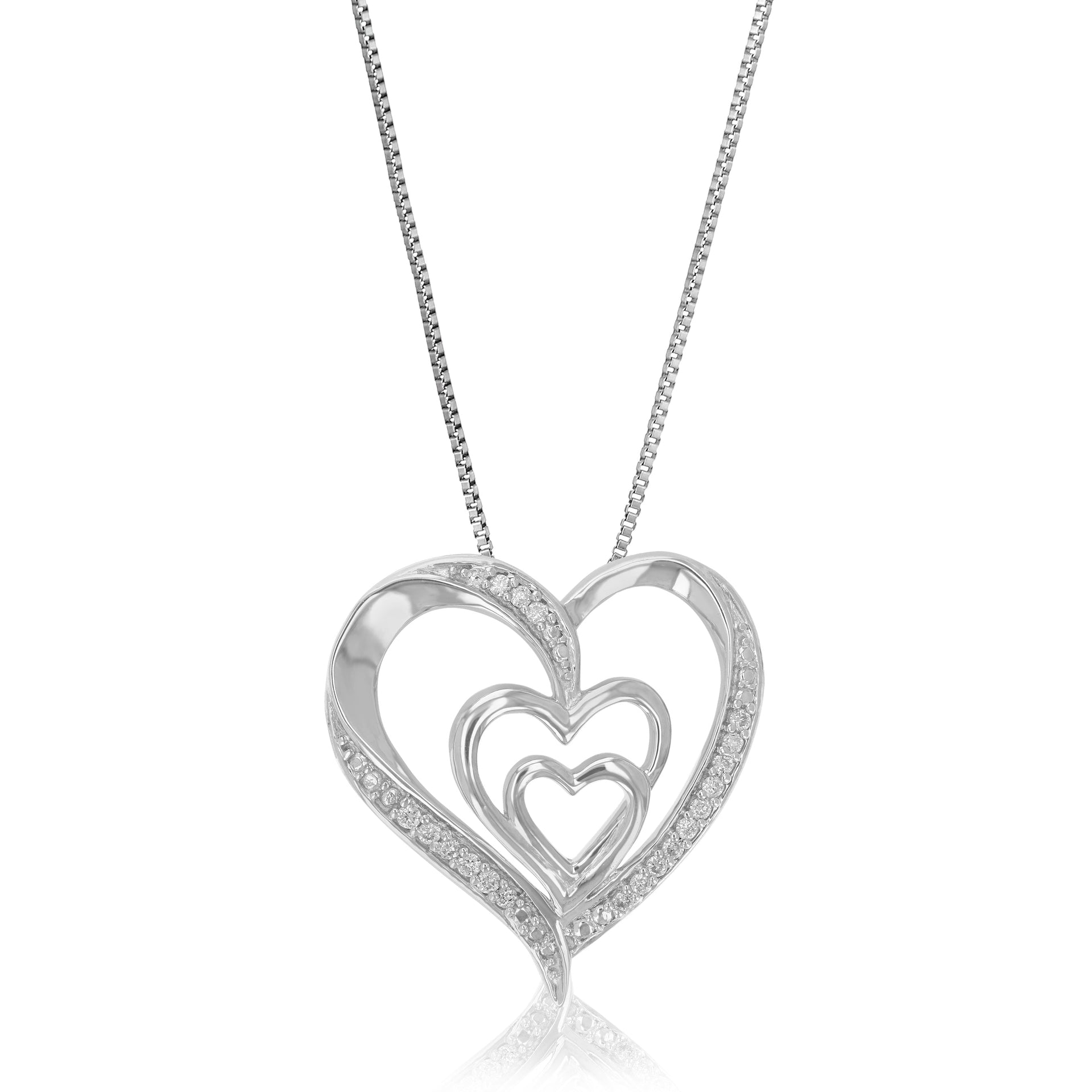 1/10 cttw Lab Grown Round Cut Diamond Heart Pendant Necklace .925 Sterling Silver 3/4 Inch With 18 Inch Chain