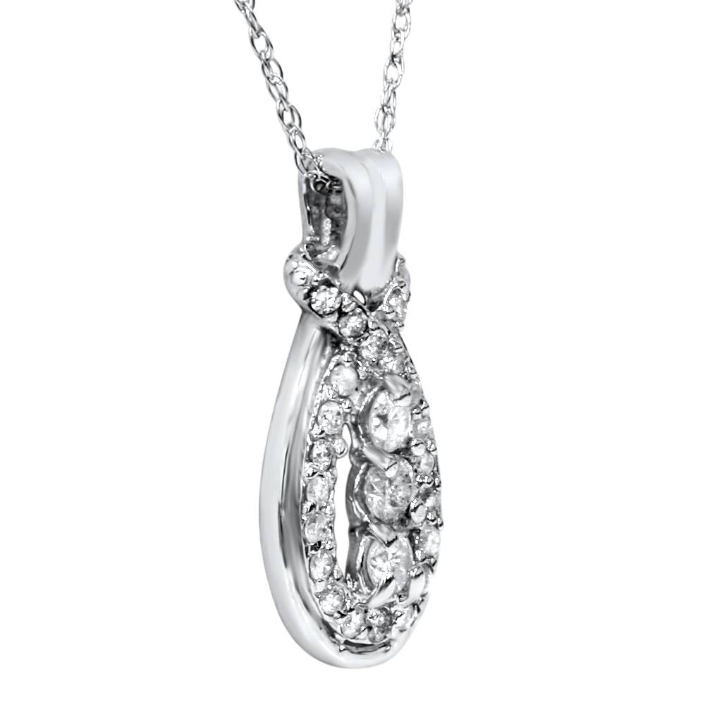 1/2ct Love Knot Diamond Three Stone White Gold Pendant