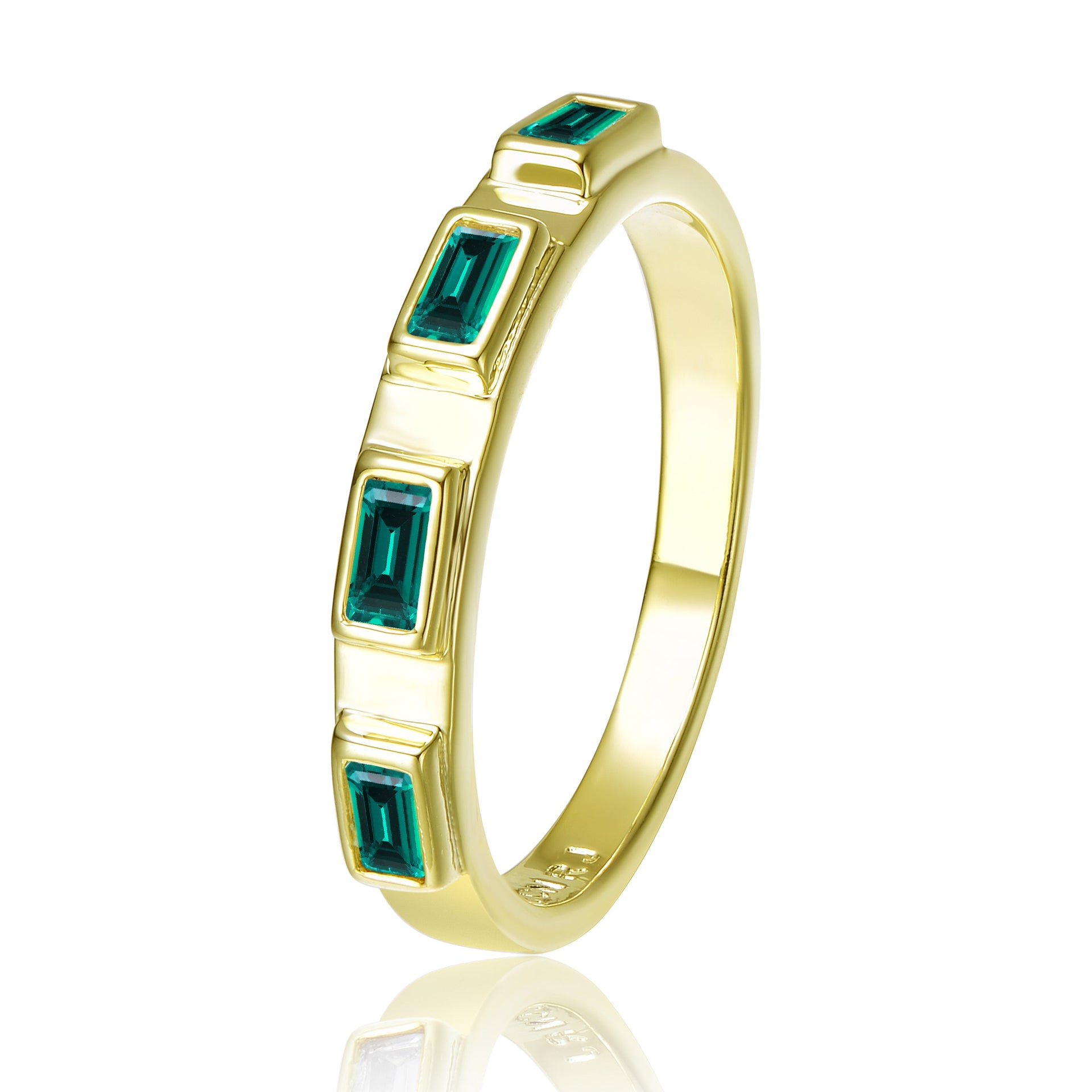 Rg 14K Gold Plated Emerald Cubic Zirconia Band Ring