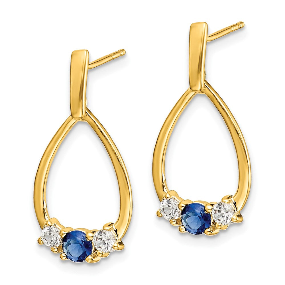 14k Yellow Gold 1/3 CT Lab Grown Diamond And Created Sapphire Dangle Teardrop Earrings