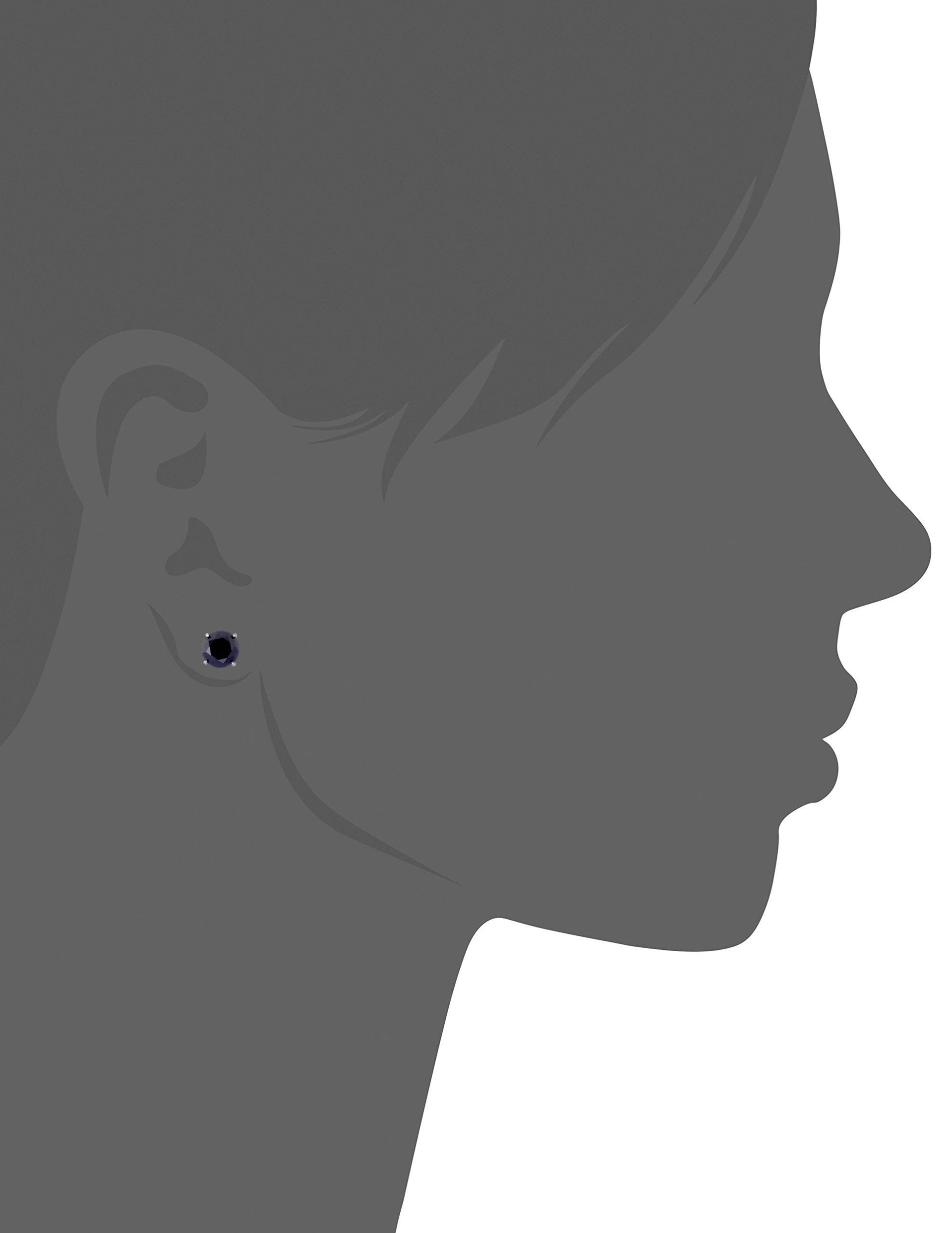 Black Diamond Stud Earrings .925 Sterling Silver Round with Rhodium Push Backs