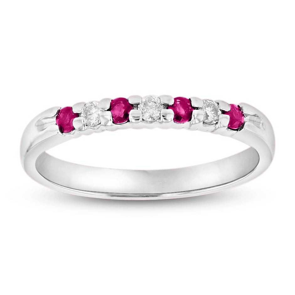 14k Gold Ring 0.27ct tw Round Diamonds and Natural Heated Rubies Prong Set Band