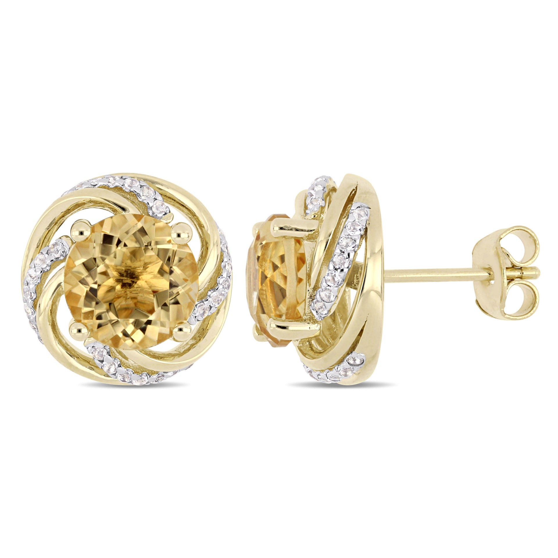 4 ct TW Citrine and White Topaz Swirl Stud Earrings in Yellow Plated Sterling Silver