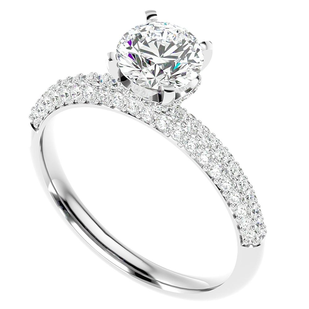 1 1/4 ct Pave Diamond Engagement Ring in White Yellow Rose Gold Lab Grown