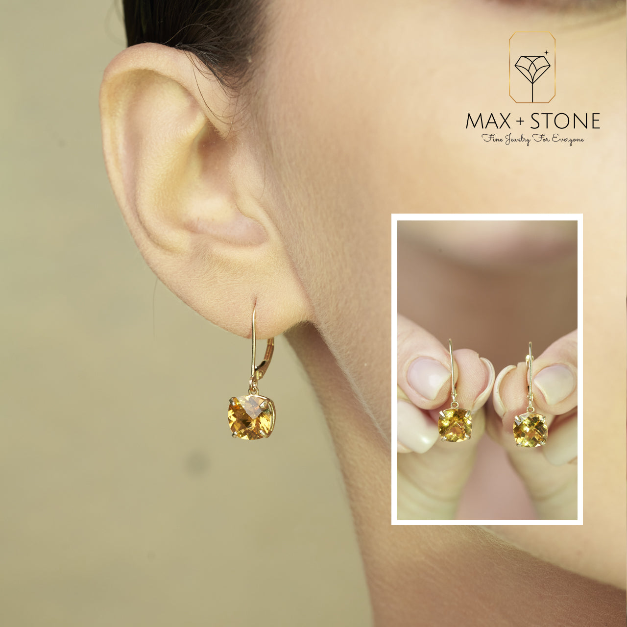 14k Solid Yellow Gold Gemstone Dangle Leverback Earrings (8mm)