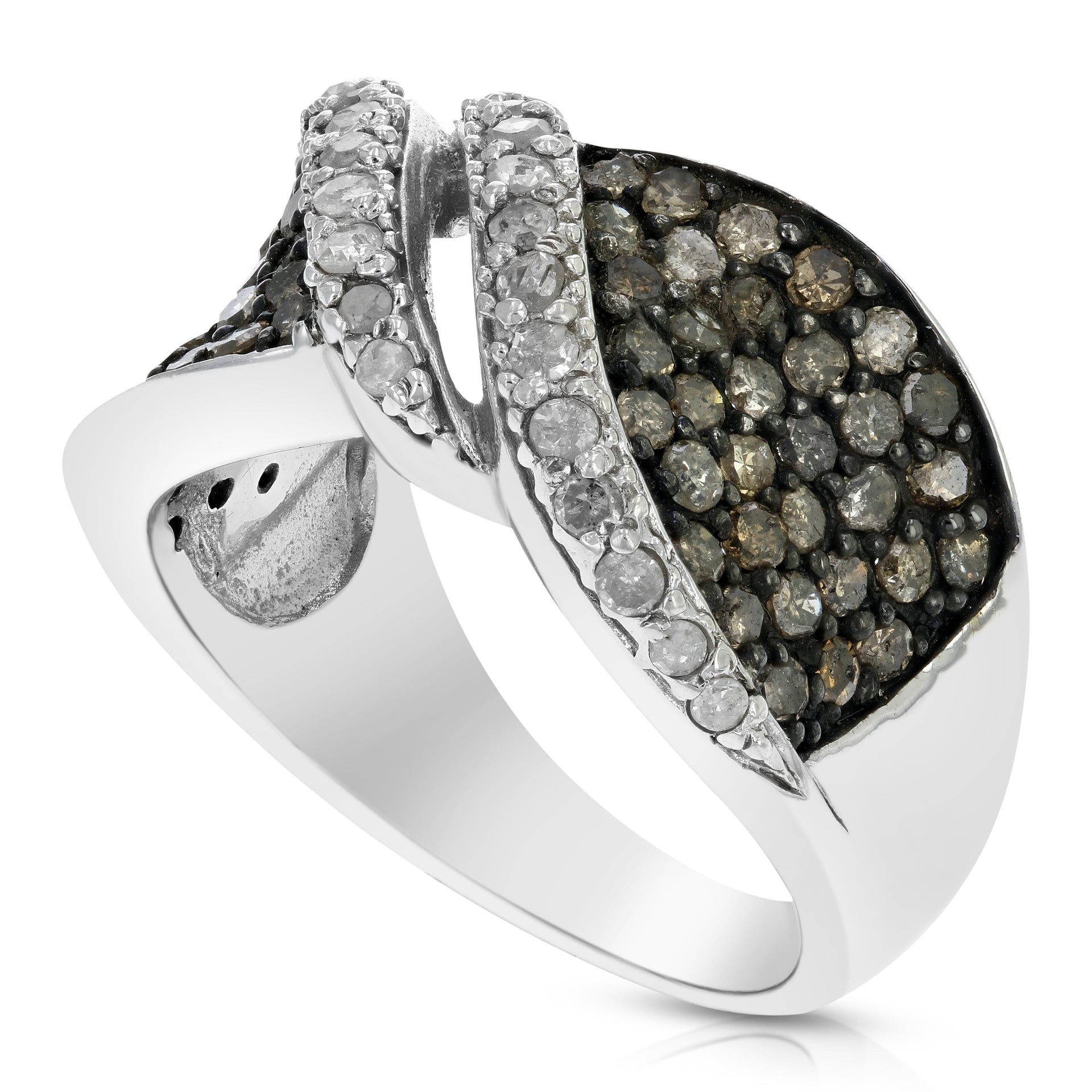 1.55 cttw Champagne and White Diamond Ring .925 Sterling Silver Rhodium