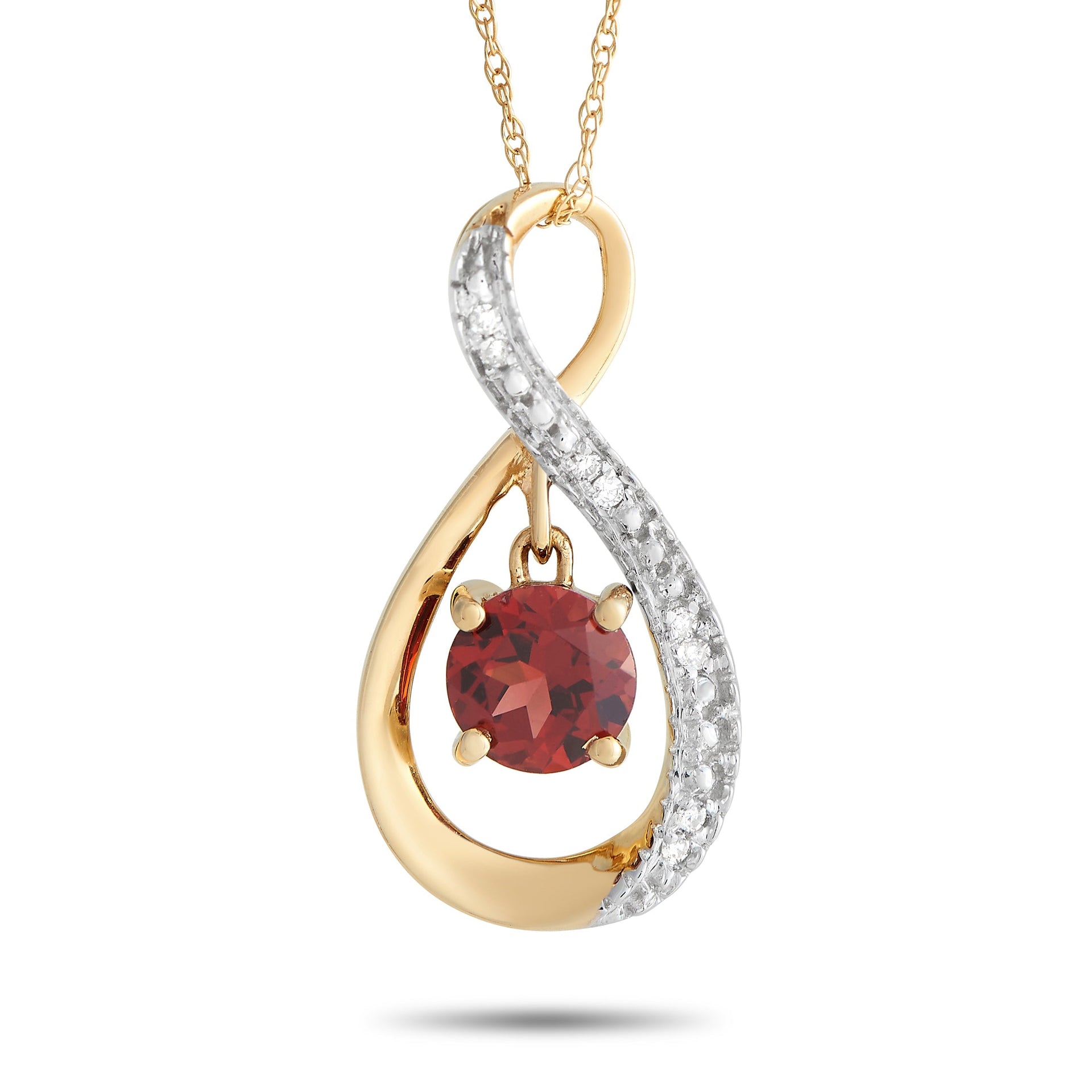 LB Exclusive 14K Yellow Gold Diamond and 0.03ct Garnet Pendant Necklace PD4-15537YGA
