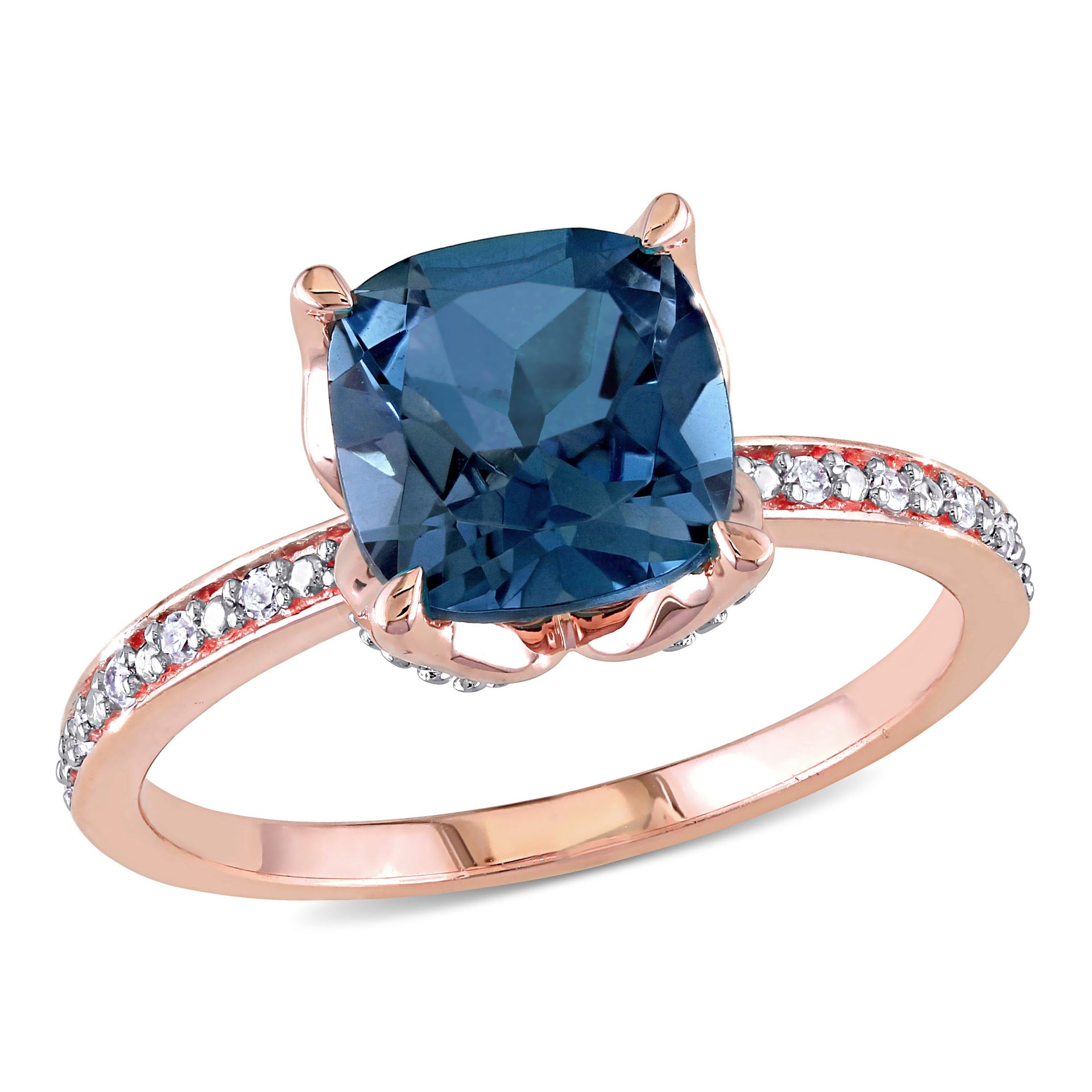 Mimi & Max 2 5/8ct TGW London-blue Topaz Diamond Ring 10k Rose Gold