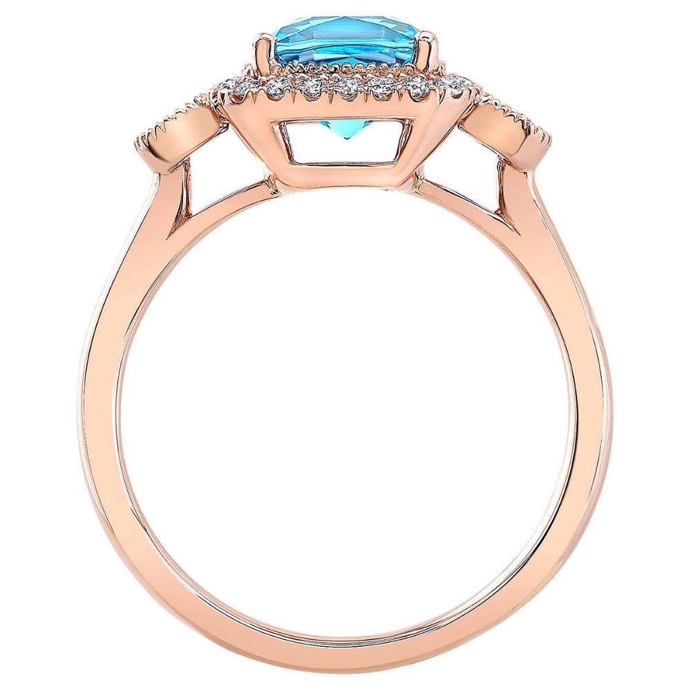 2 ct TW Blue Cushion Topaz & Diamond Halo Engagement Ring in 14k Rose Gold