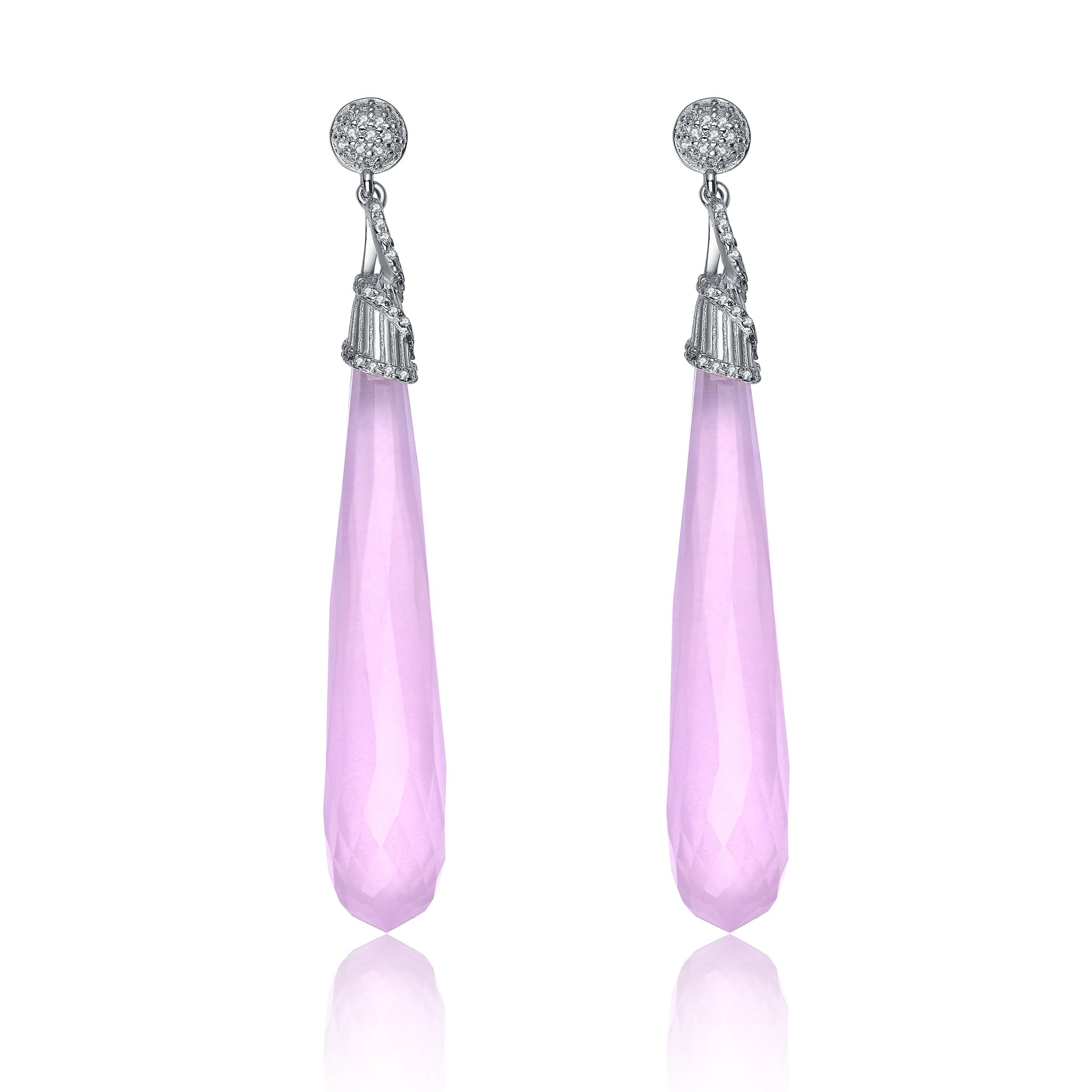 Sterling Silver Pink Cubic Zirconia Drop Earrings