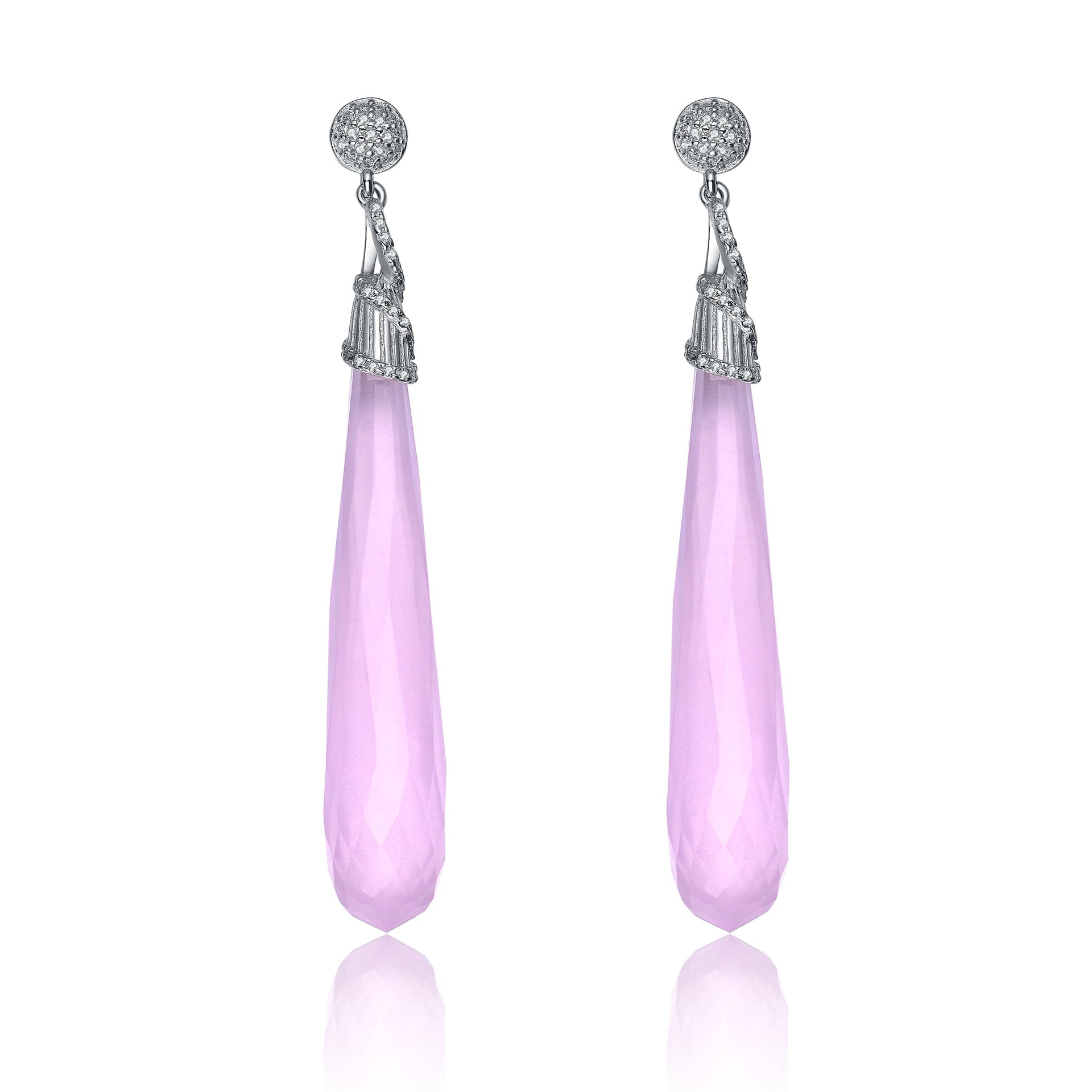 Sterling Silver Pink Cubic Zirconia Drop Earrings