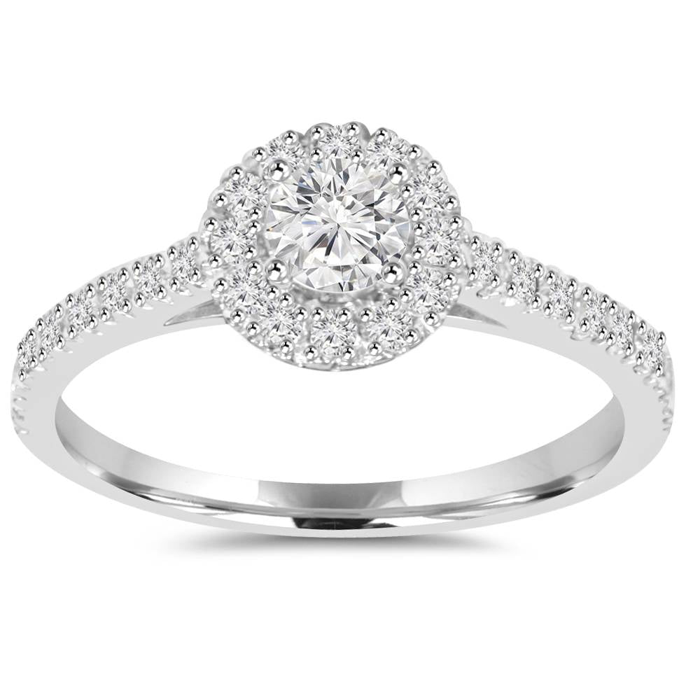3/4ct Lab Grown Halo Diamond Engagement Ring Eco-Friendly 14K White Gold