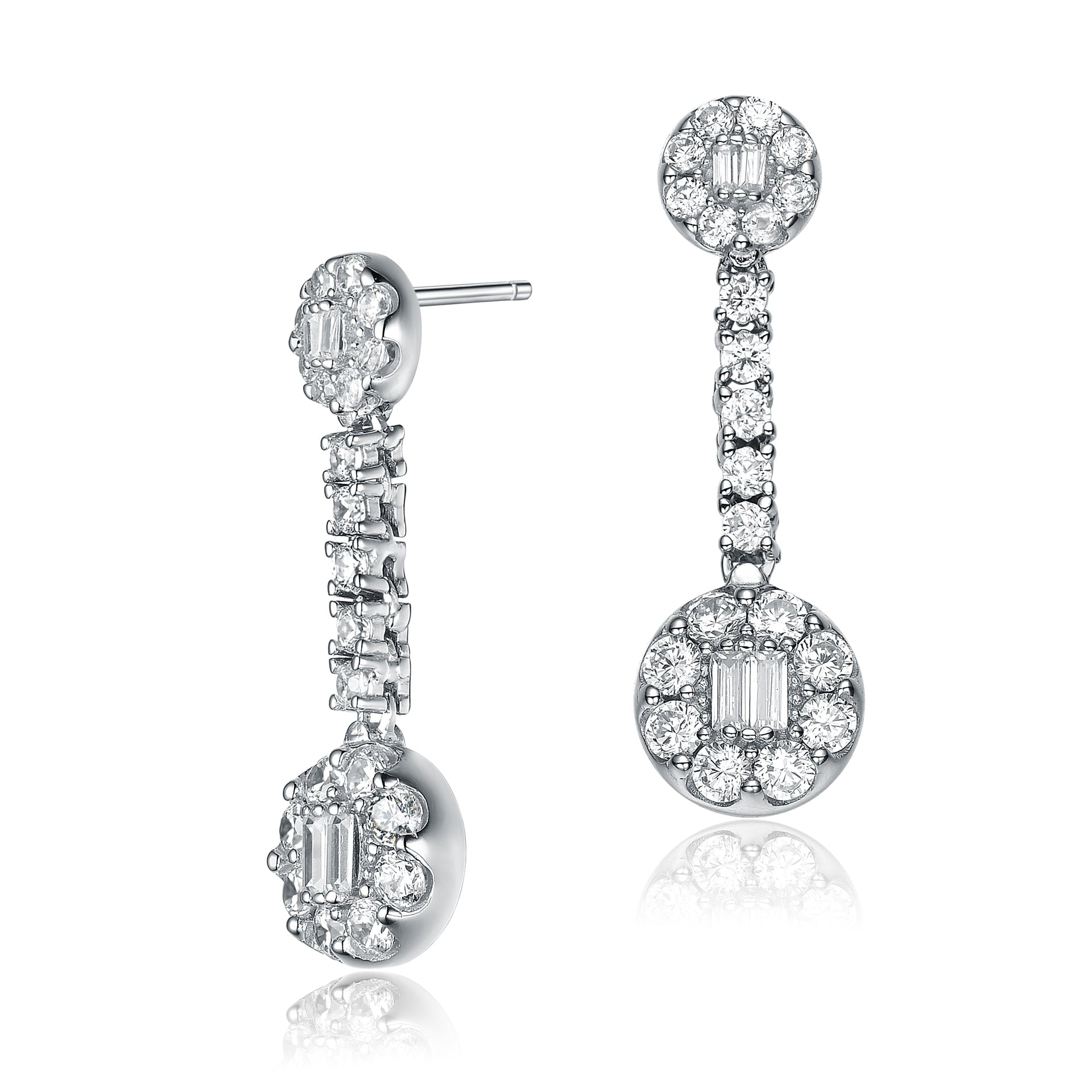 Sterling Silver Cubic Zirconia Halo Drop Earrings