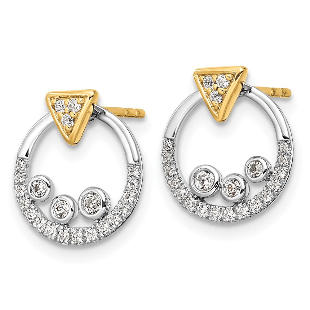 14k Yellow Gold 1/4 CT Lab Grown Diamond Triangle Stud Earrings With Circle Dangle Earring Jacket