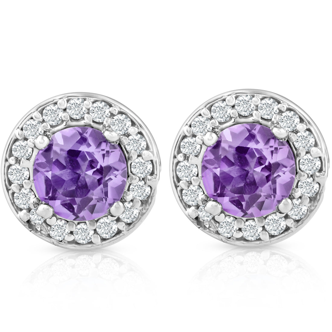 5/8 ct Halo Diamond Amethyst Studs 14K White Gold