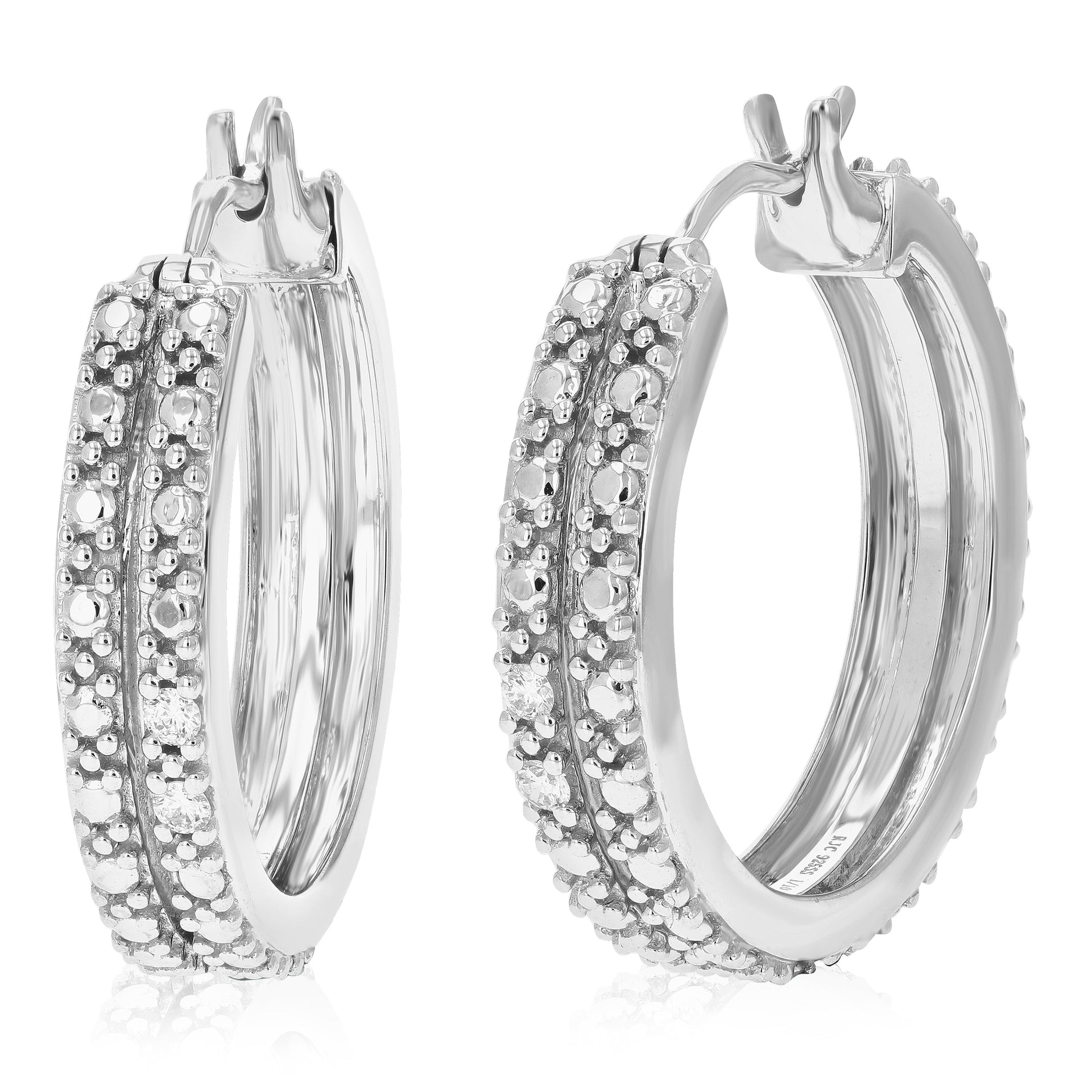 1/10 cttw 4 Stones Round Lab Grown Diamond Hoop Earrings .925 Sterling Silver Prong Set 1 Inch