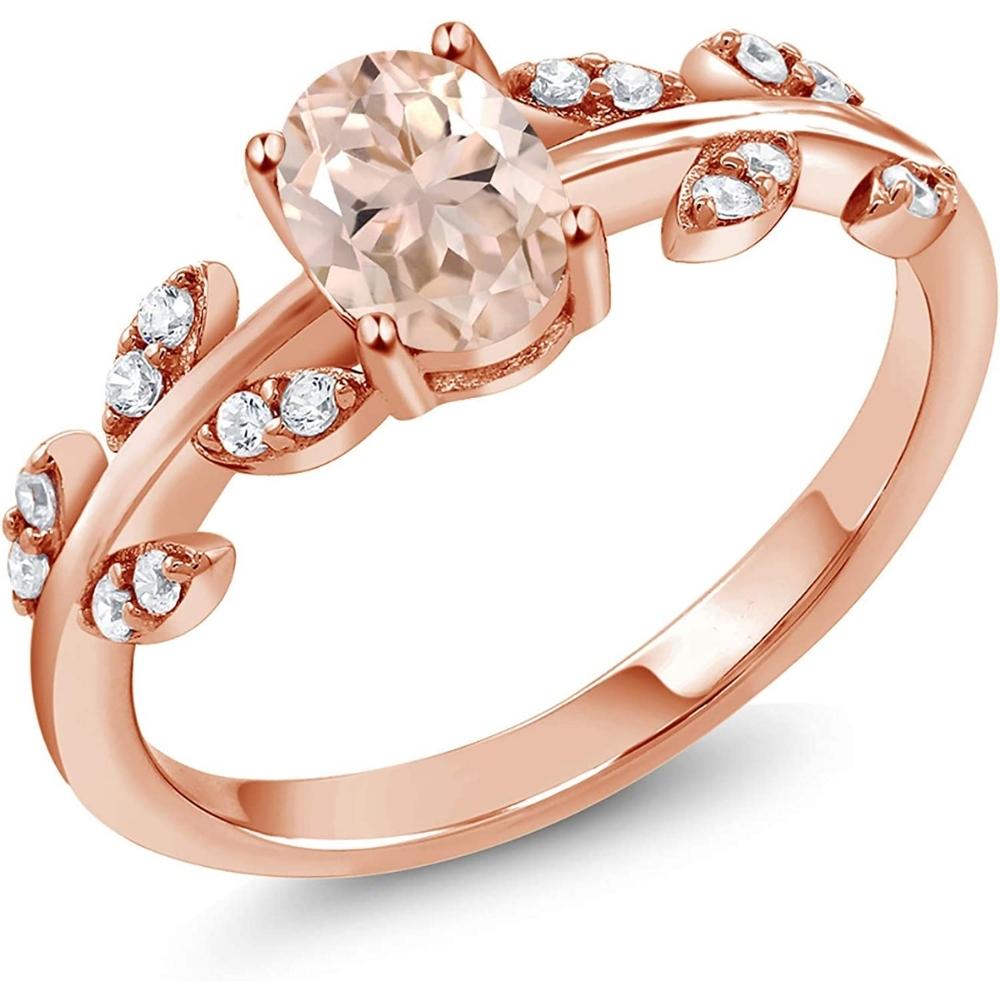 1 Ct Oval Morganite & Diamond Vine Engagement Anniversary Ring in 14k Rose Gold