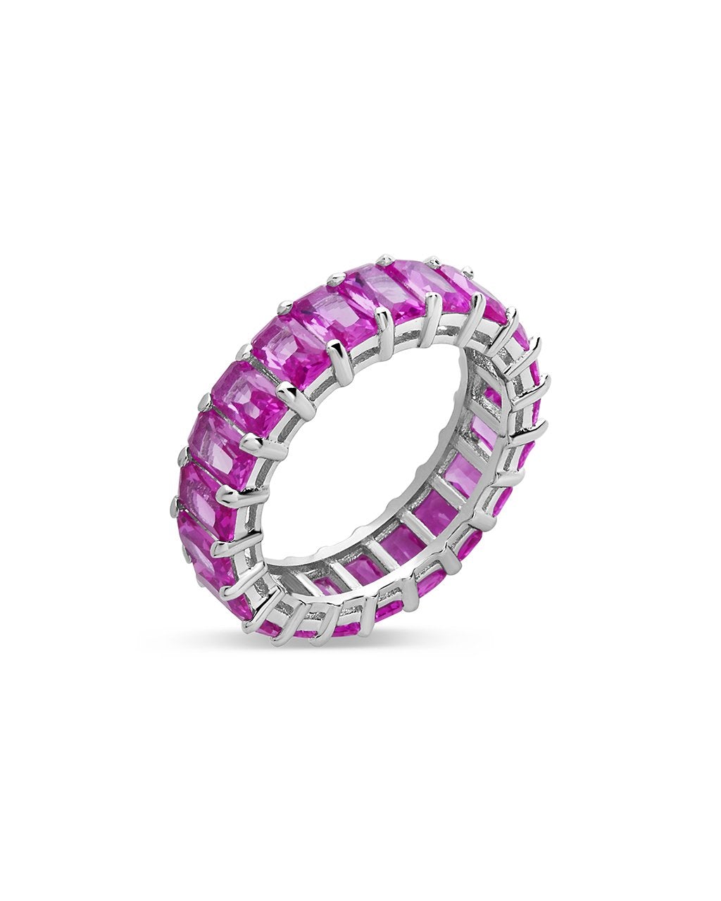 SHINE by Sterling Forever Sterling Silver Rainbow CZ Baguette Eternity Ring