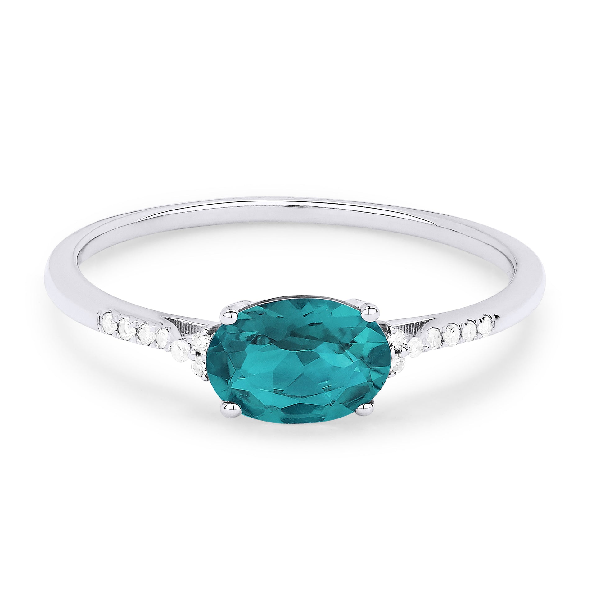 14K White Gold Created Tourmaline Paraiba Ring