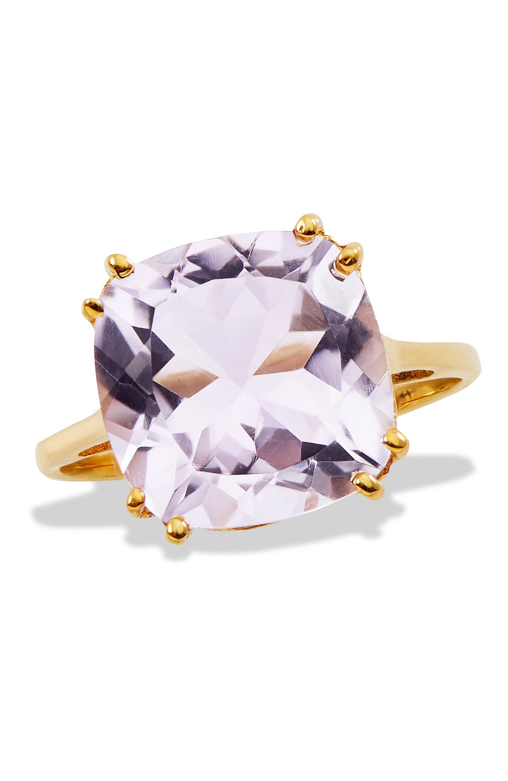 STERLING SILVER/GOLD PLATED 4.87GTW PINK AMETHYST CUSHION SHAPE RING