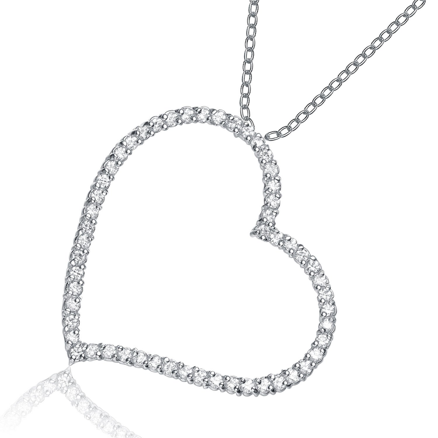 Sterling Silver Cubic Zirconia Heart Shape Pendant Necklace