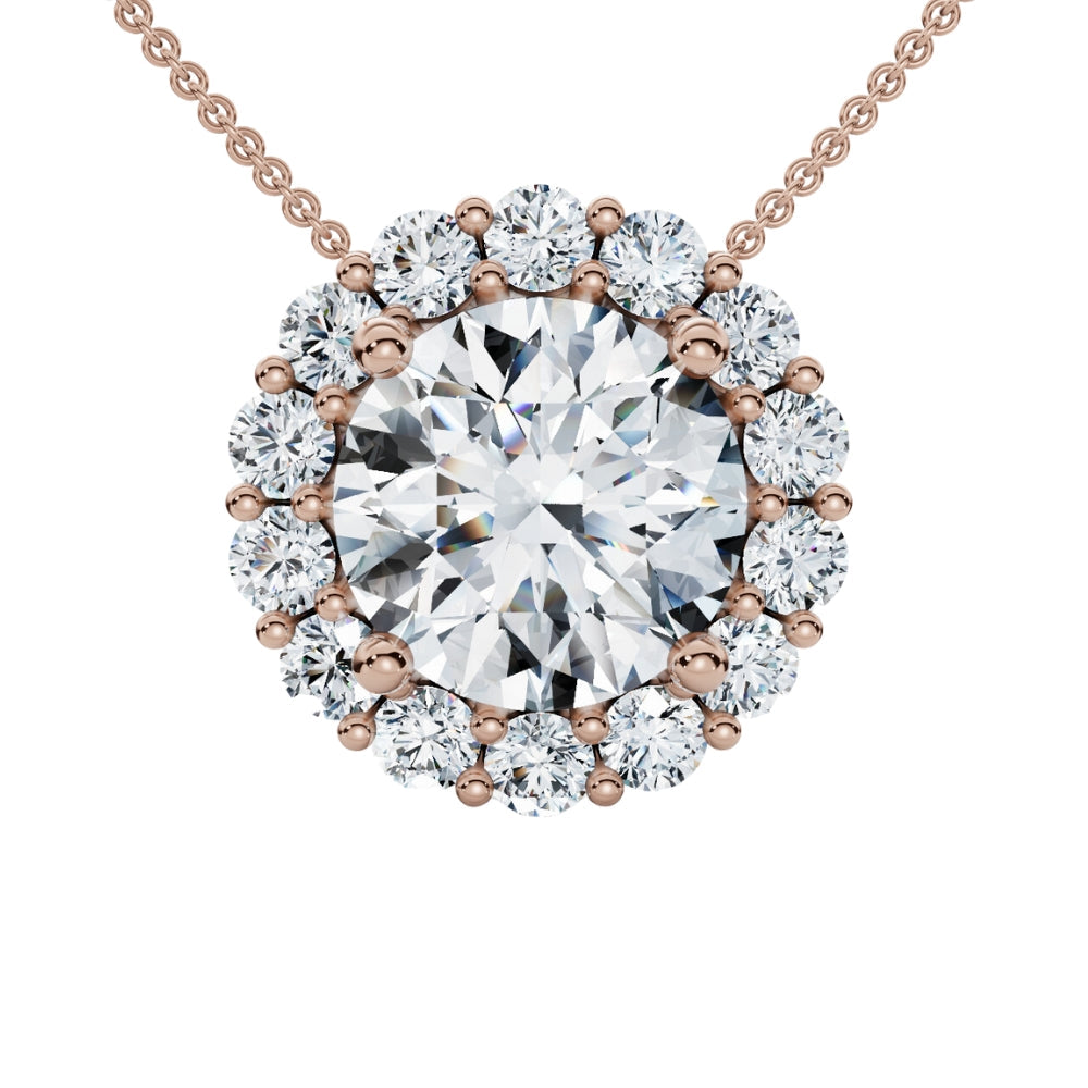 Certified 3 1/2ct Halo Diamond Pendant Lab Grown 14k Gold Women's Necklace