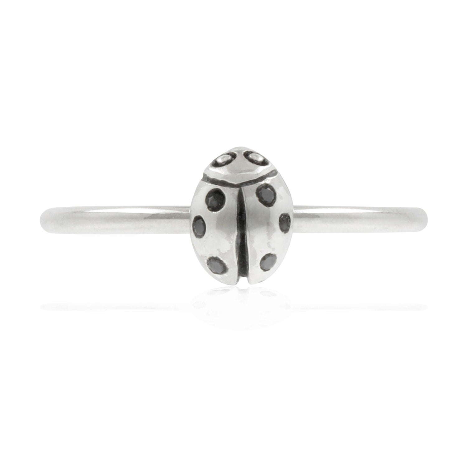 Ladybird Black Diamond Ring -Silver - Wings Closed