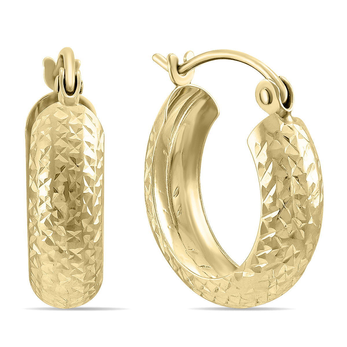 14K Yellow Gold Hammered Huggie Hoop Earrings