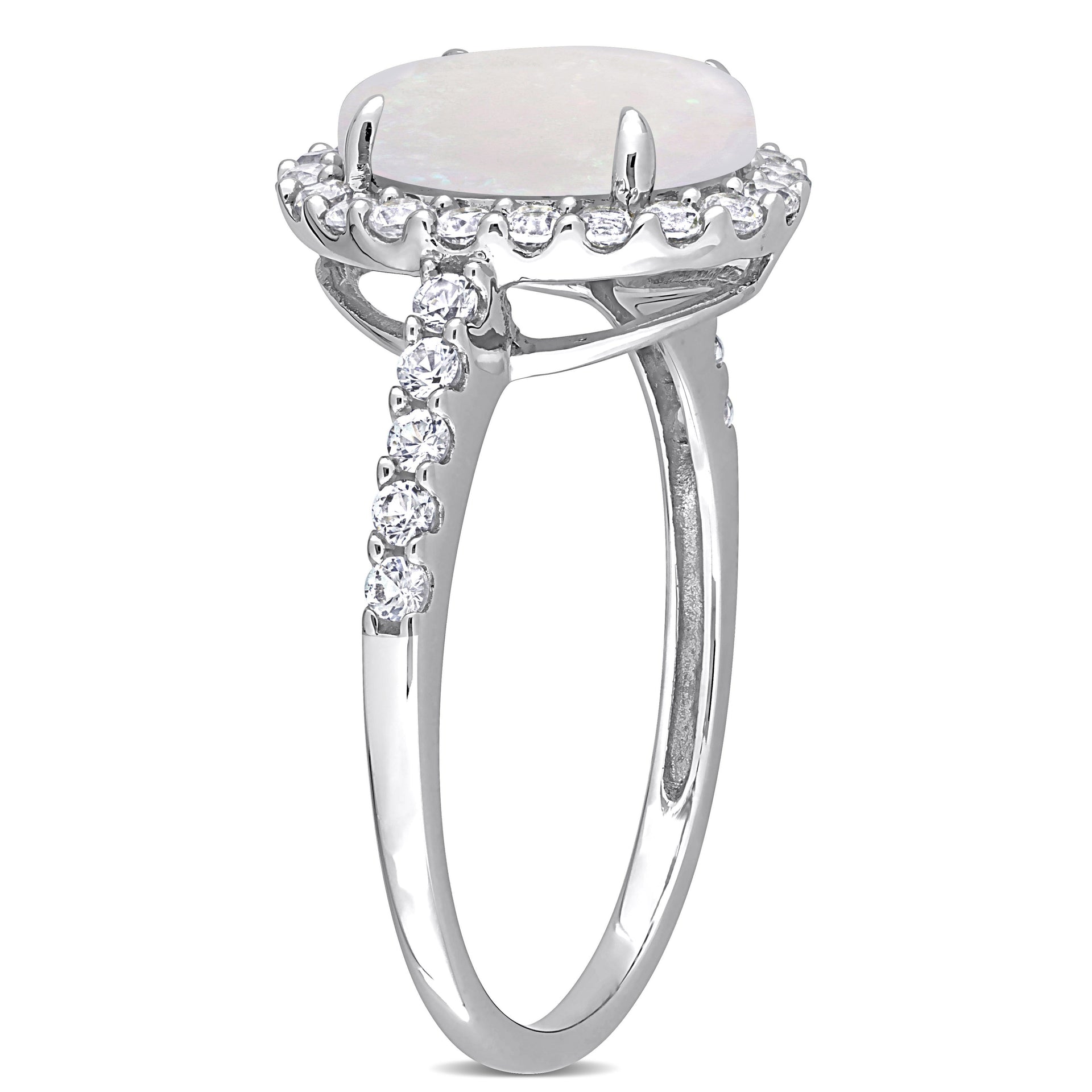 2 1/4 CT TGW Halo Oval Opal and Created White Sapphire Ring in 10K White Gold