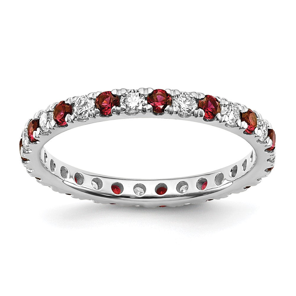 14k White Gold Lab Grown Diamond & Ruby Eternity Wedding Band Ring 1/2ct Clarity- VS Color- G-H