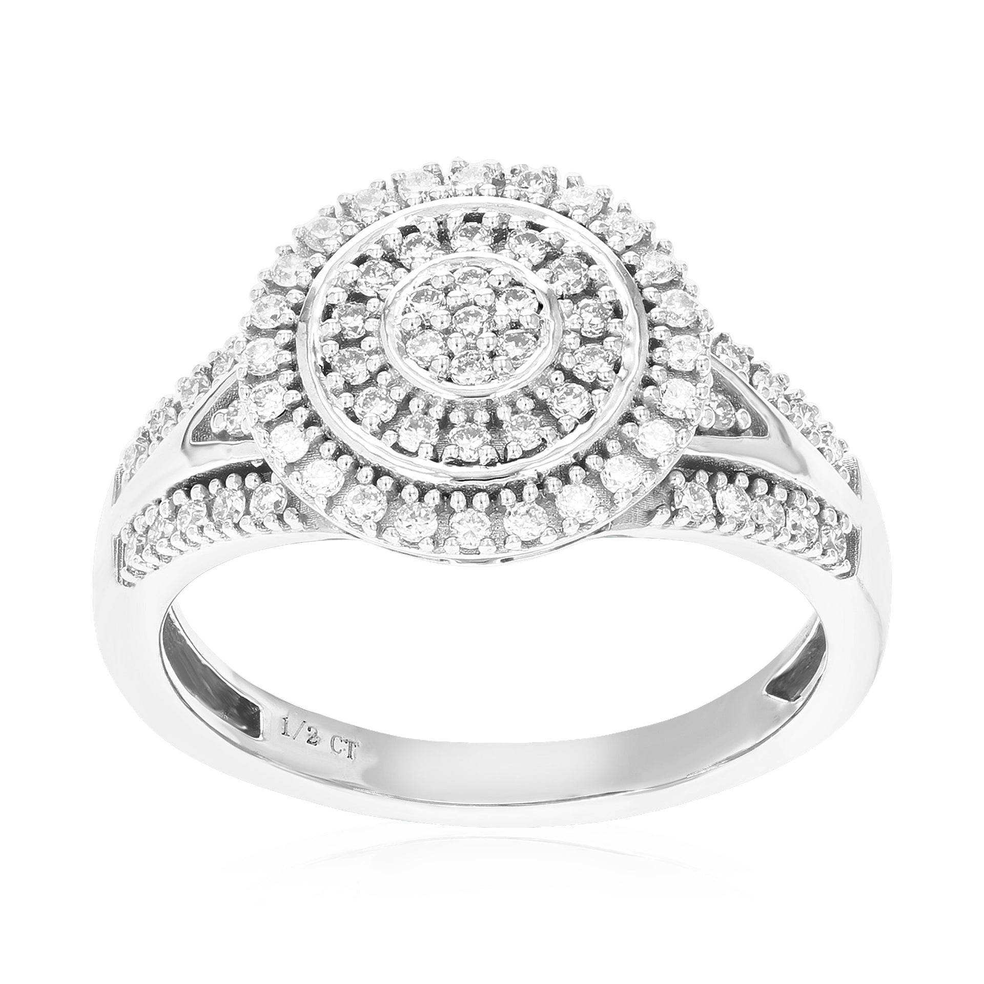 1/2 cttw 67 Stones Round Cut Lab Grown Diamond Engagement Ring .925 Sterling Silver Prong Set