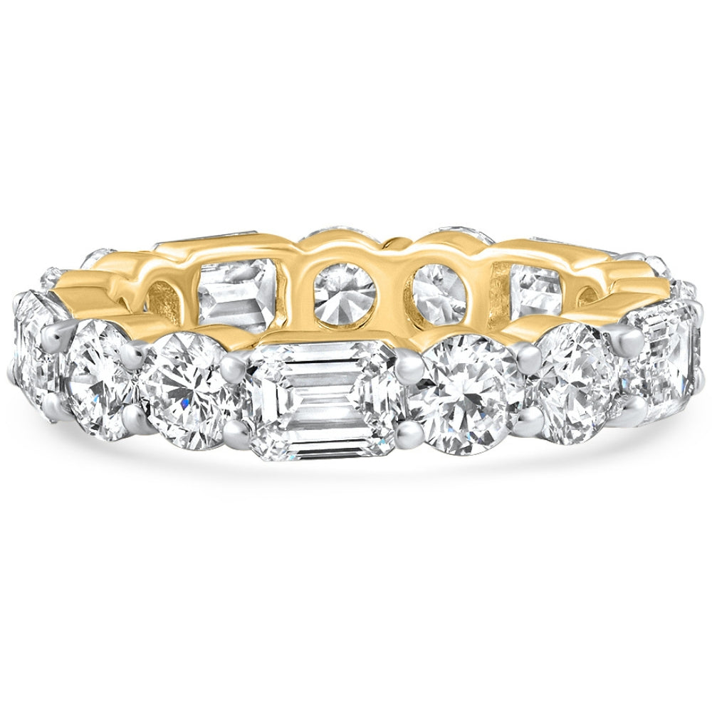 5 3/4Ct Emerald & Round Diamond Eternity Ring 14k Gold Lab Grown Stackable Band