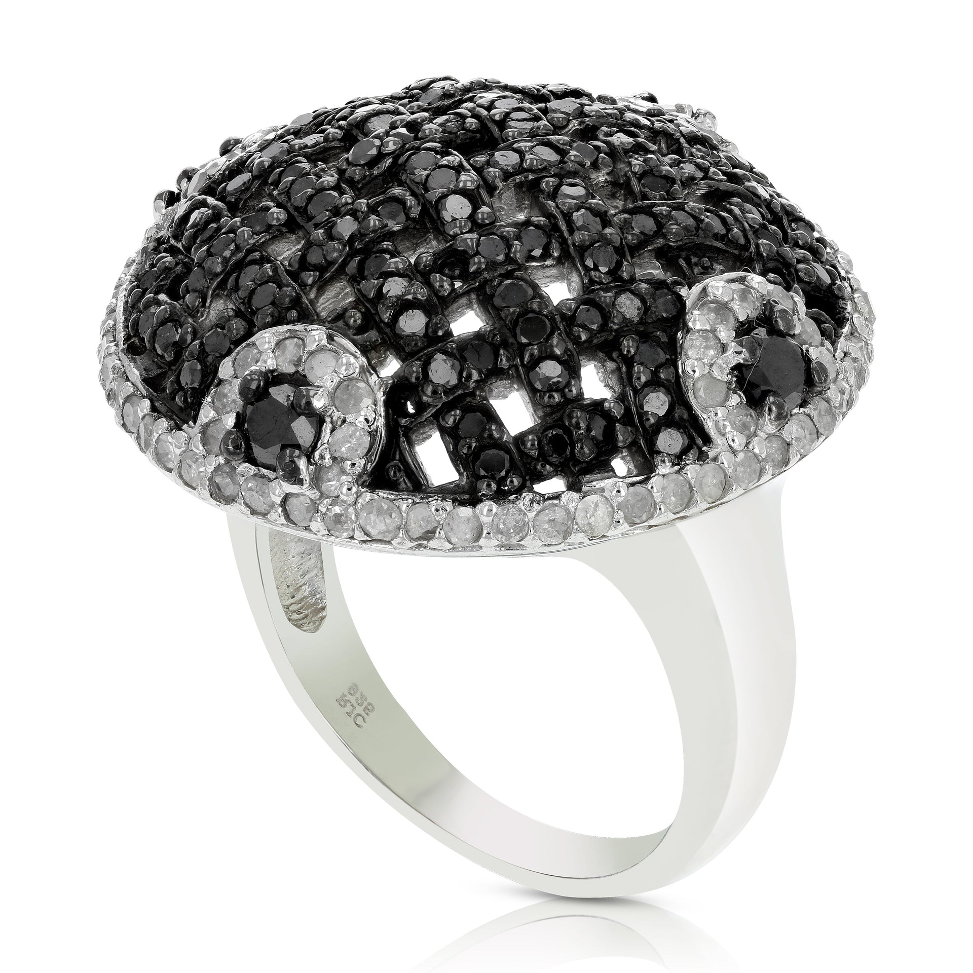 2.30 cttw Black and White Diamond Ring .925 Sterling Silver with Rhodium