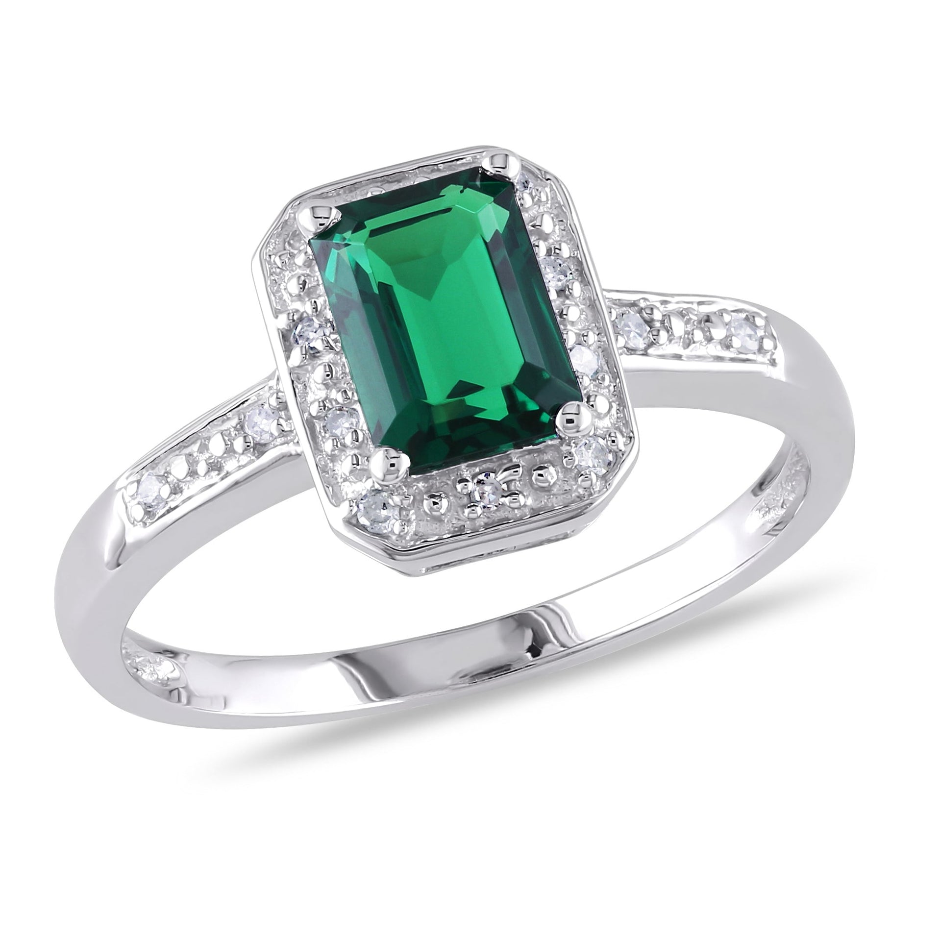 Mimi & Max Women's 7/8ct TGW Emerald Cut Created Emerald and Diamond Accent Ring in Sterling Silver