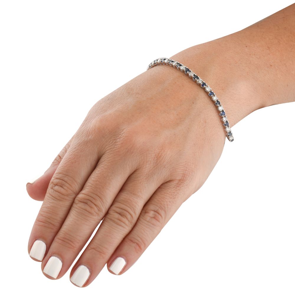 5ct Blue Sapphire & Diamond Genuine Tennis Bracelet 14K White Gold