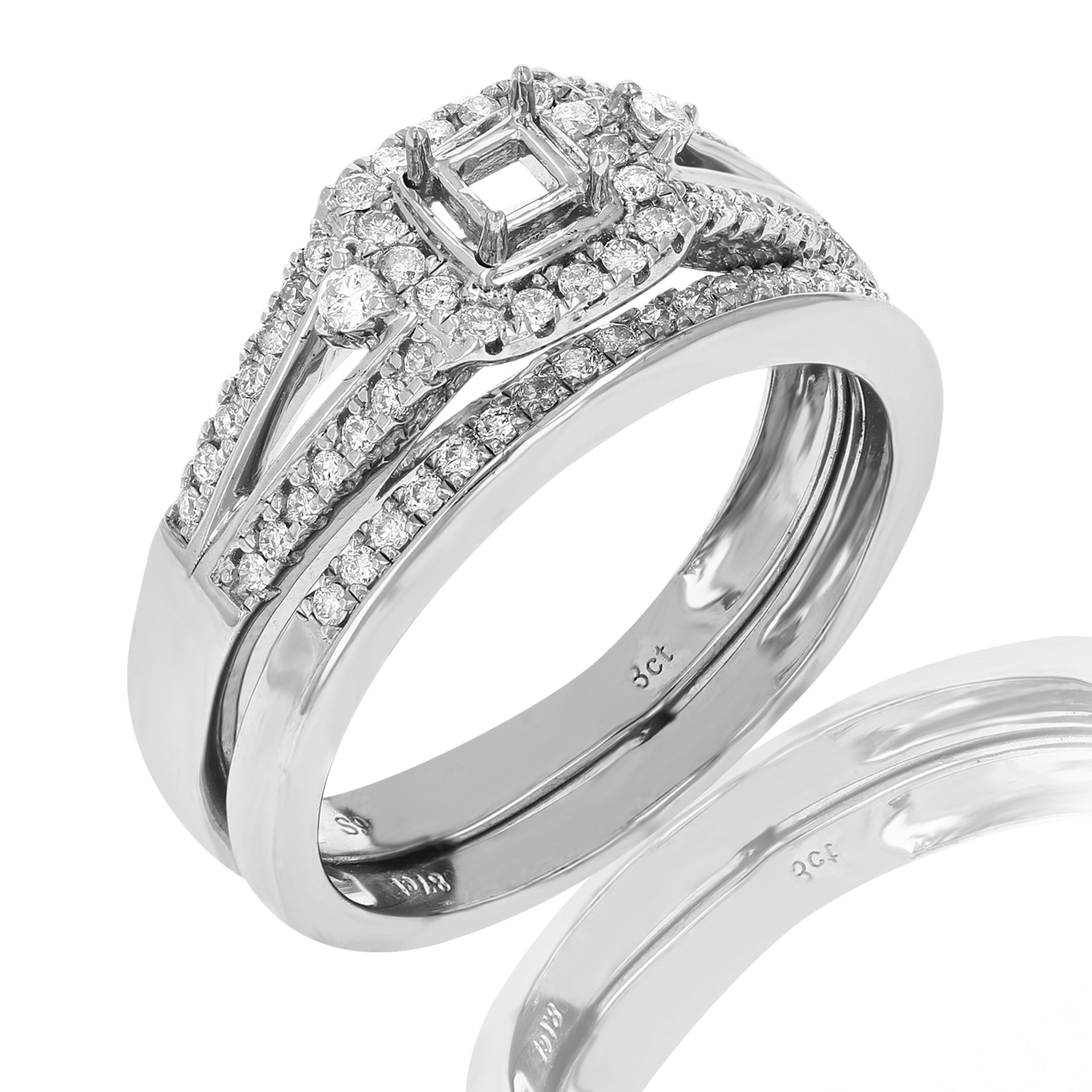 1/3 cttw Diamond Semi Mount Bridal Set with Center Princess Silver