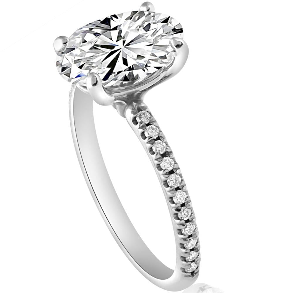 3 1/2 ct Oval Diamond Engagement Accent Ring 14k White Gold Lab Grown