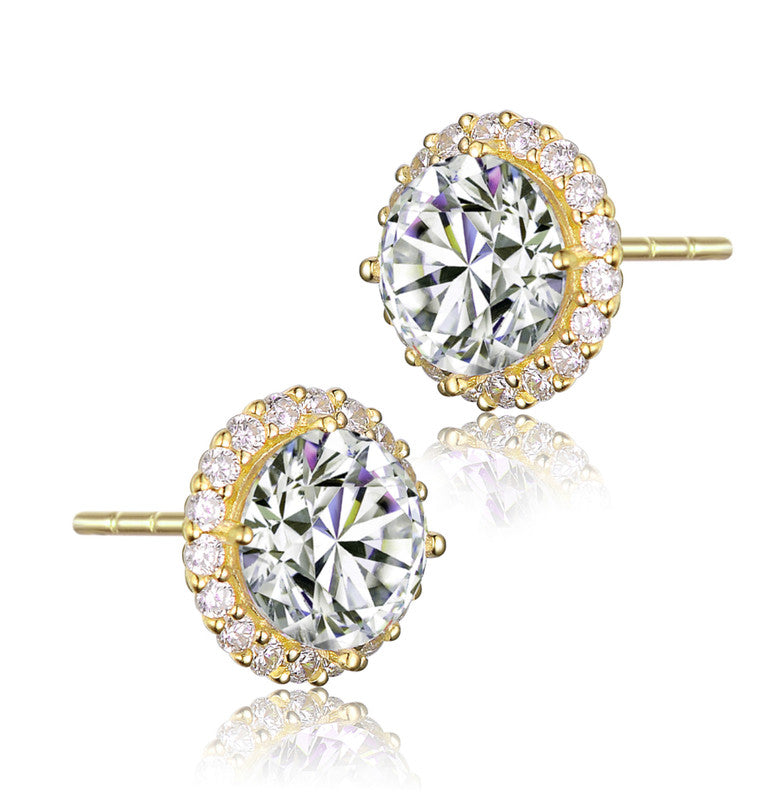 Sterling Silver Gold Plated Cubic Zirconia Stud Earrings