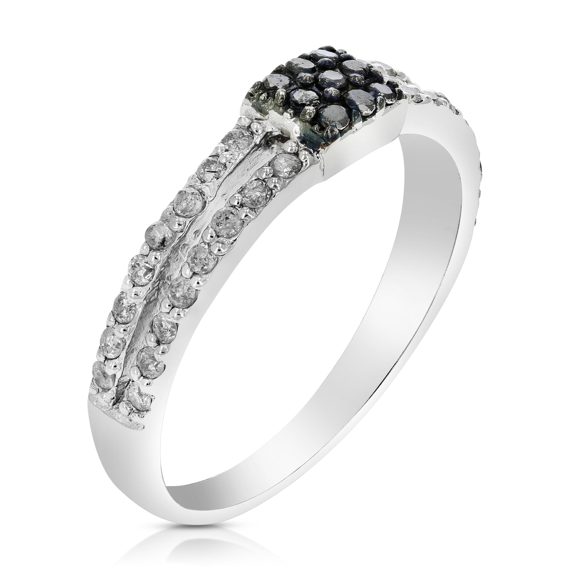 2/5 cttw Black and White Diamond Ring .925 Sterling Silver with Rhodium