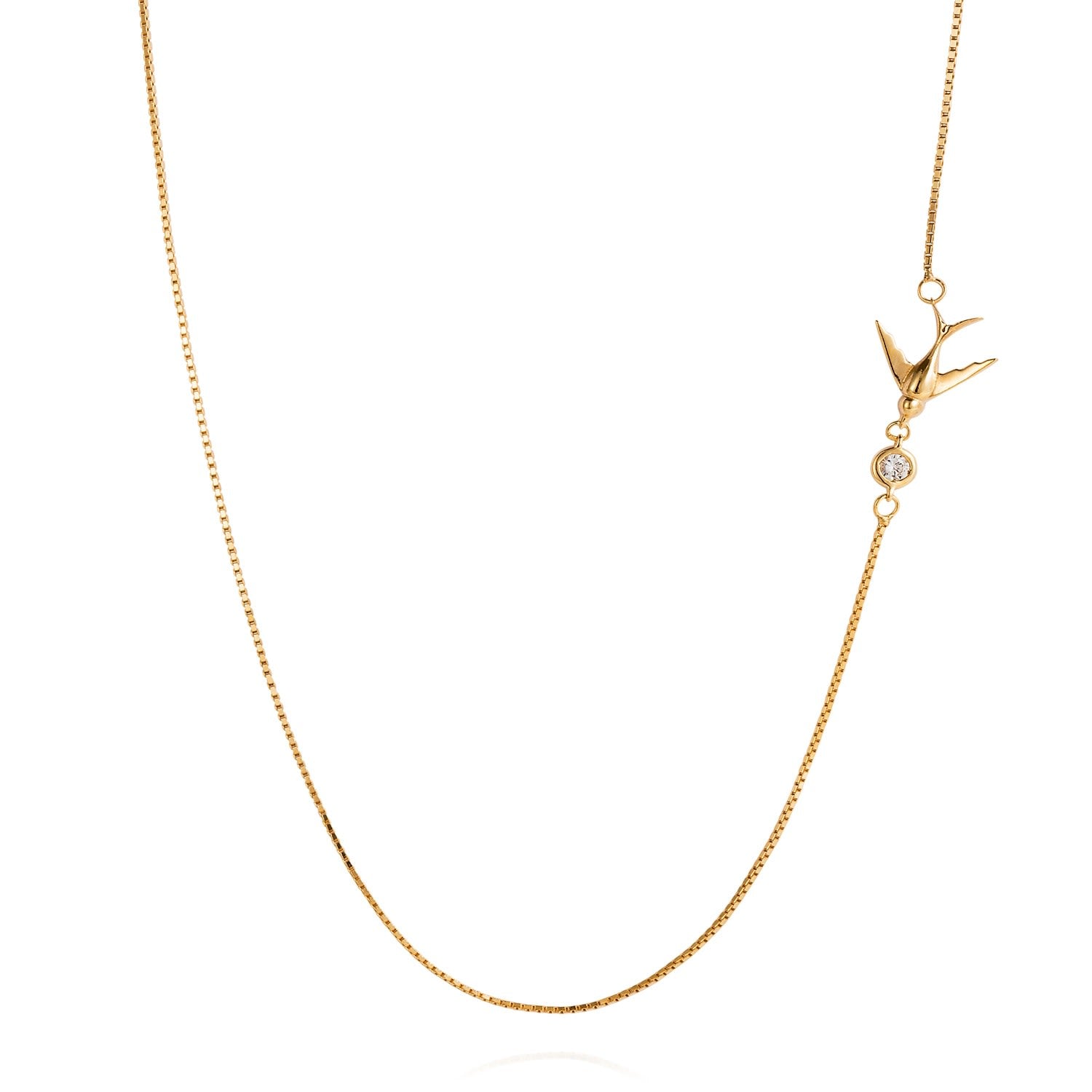 Swallow Necklace White Sapphire & Gold