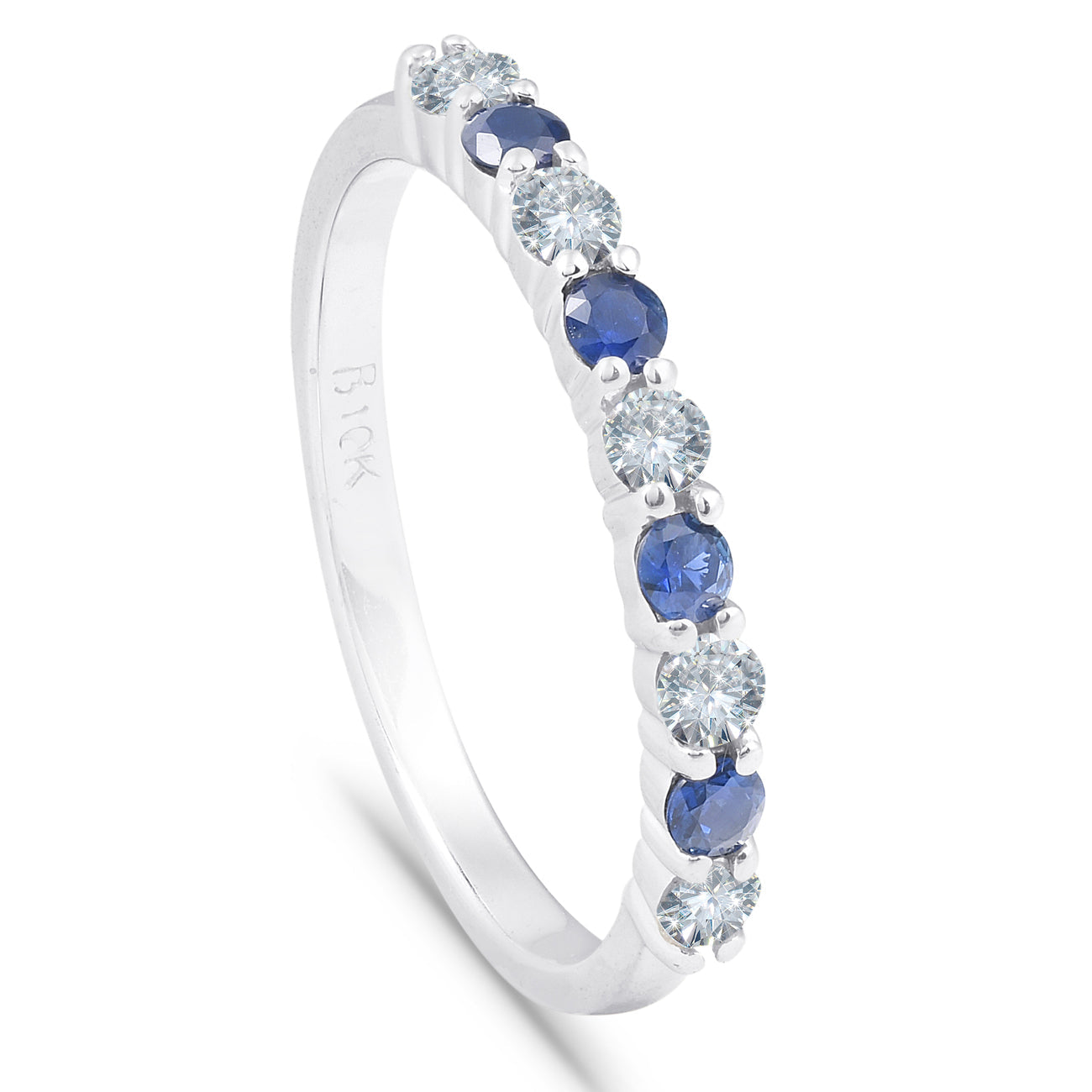 1/2 CT Blue Sapphire & Diamond Wedding Ring 10K White Gold