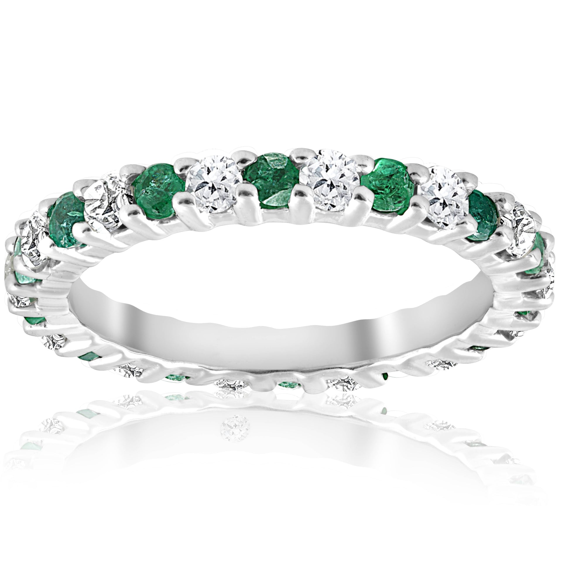 1 1/2 ct Emerald Diamond Eternity Ring 14K White Gold