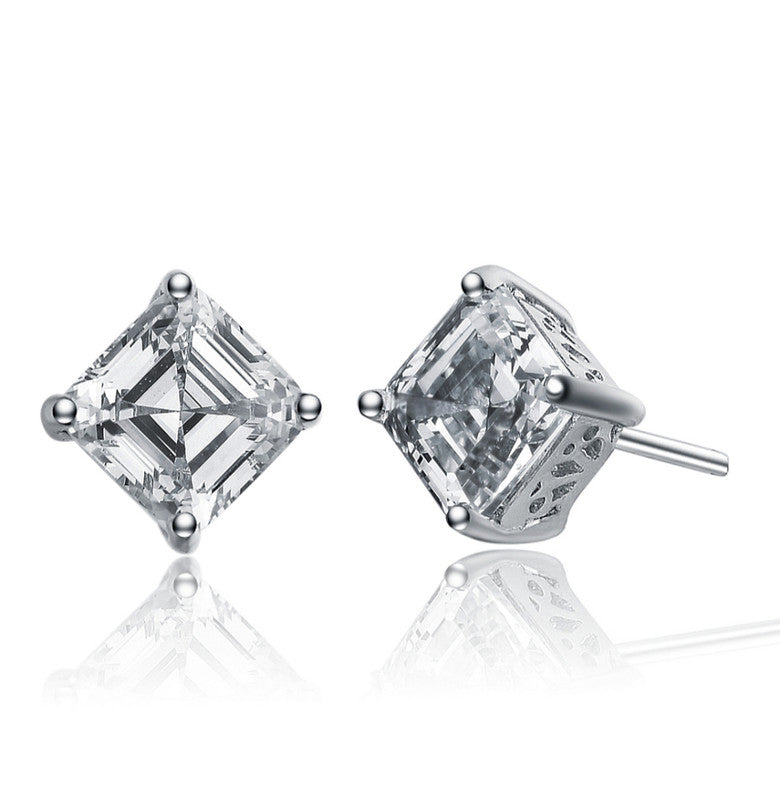 Sterling Silver Cubic Zirconia Square Stud Earrings