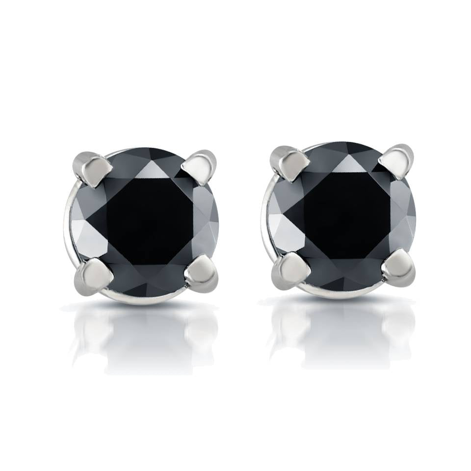 White Gold 1/2 CT Round Cut Black Diamond Studs 14k