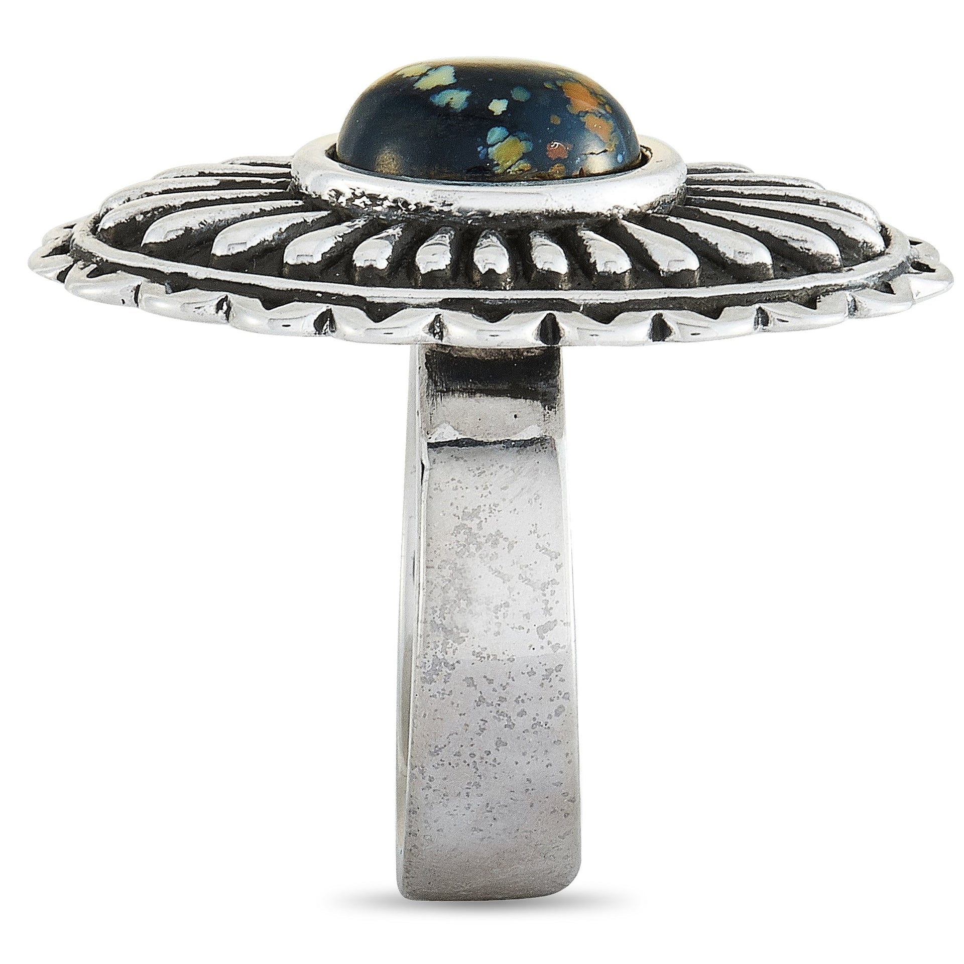 Large Starburst Concho Silver and Spotted Turquoise Ring